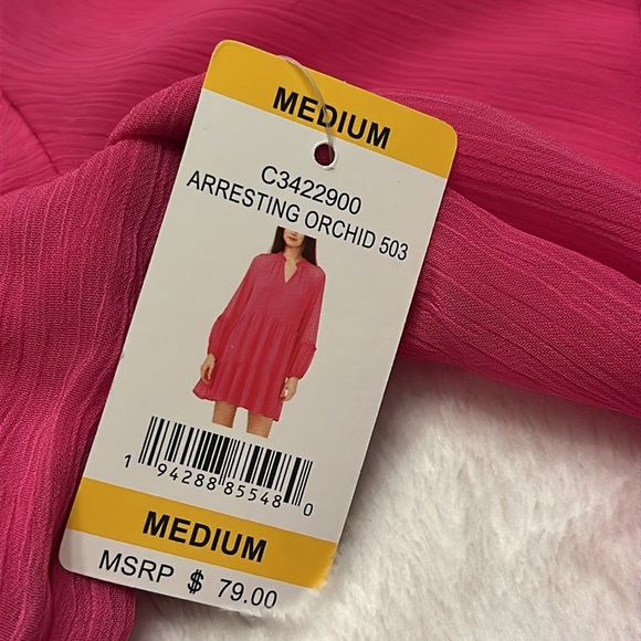 NWT Vince‎ Camuto Women’s Long Sleeve Tiered Romantic Flowy Barbiecore Dress Med - Picture 8 of 9